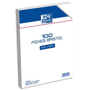 Sachet de 100 fiches bristol A4 non perforées 21 x 29,7 cm - uni blanc (boîte 100 unités)