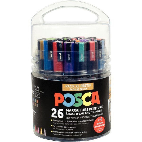 Seau de 26 marqueurs POSCA festif assortis