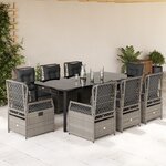 vidaXL Ensemble à manger de jardin et coussins 9 Pièces gris clair rotin
