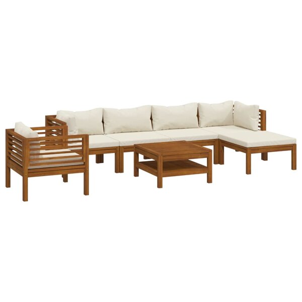 vidaXL Salon de jardin 7 Pièces avec coussin crème Bois d'acacia solide
