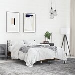 vidaXL Cadre de lit chêne fumé 135x190 cm bois d'ingénierie et métal
