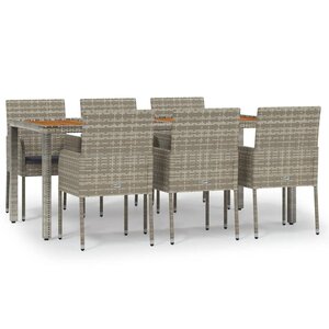 vidaXL Ensemble à manger jardin et coussins 7 Pièces gris rotin