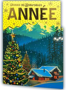 Lot 10 cartes avec enveloppe - bonne année doré montagne découpée collage étoile