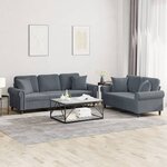 vidaXL Ensemble de canapés 2 Pièces avec coussins gris foncé velours