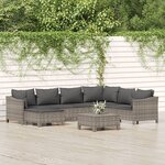 vidaXL Salon de jardin 8 Pièces avec coussins Gris Résine tressée