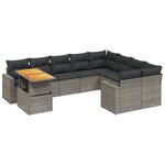 vidaXL Salon de jardin avec coussins 10 Pièces gris résine tressée