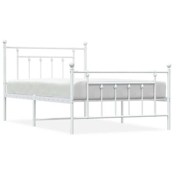 vidaXL Cadre de lit métal avec tête de lit/pied de lit blanc 107x203cm