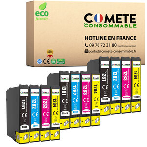 T1285 - 12 cartouches compatibles pour Epson T1281 T1282 T1283 T1284 - COMETE