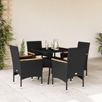 vidaXL Ensemble à manger de jardin et coussins 5 Pièces noir rotin verre