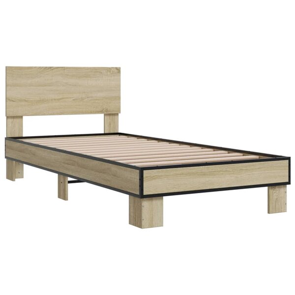 vidaXL Cadre de lit chêne sonoma 100x200 cm bois d'ingénierie et métal
