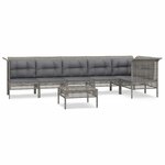 vidaXL Salon de jardin 7 Pièces avec coussins Gris Résine tressée