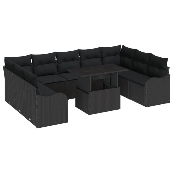 Ensemble de canapés de jardin de 10 pièces avec coussins en poly rattan noir