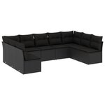 vidaXL Salon de jardin 9 Pièces avec coussins noir résine tressée