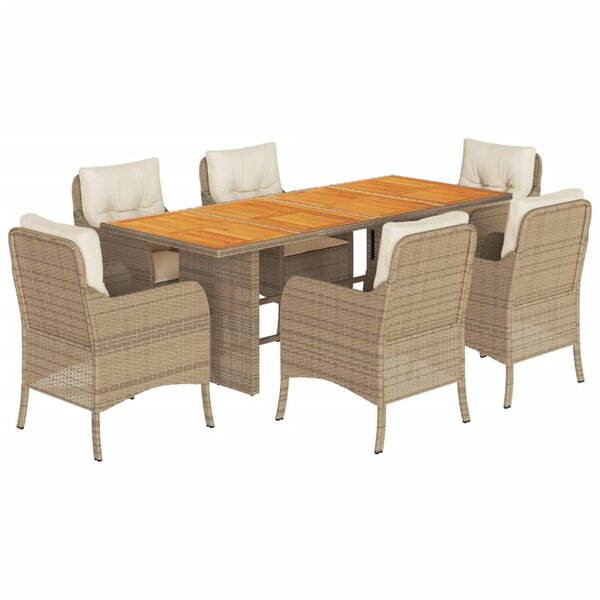 vidaXL Ensemble à manger de jardin et coussins 7 Pièces beige poly rotin
