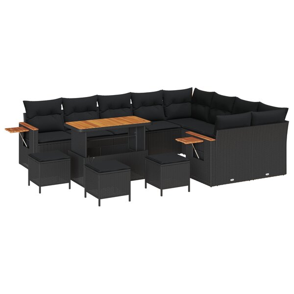 Canapés de Jardin de 13 Pièces avec Coussins Rattan Poly Noir Acacia