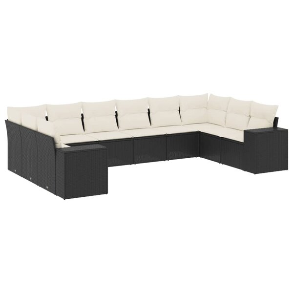 vidaXL Salon de jardin 10 Pièces avec coussins noir résine tressée