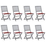 vidaXL Chaises pliables d'extérieur lot de 8 et coussins Bois d'acacia