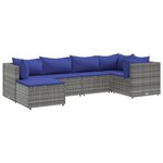 vidaXL Salon de jardin 6 Pièces avec coussins Gris Résine tressée