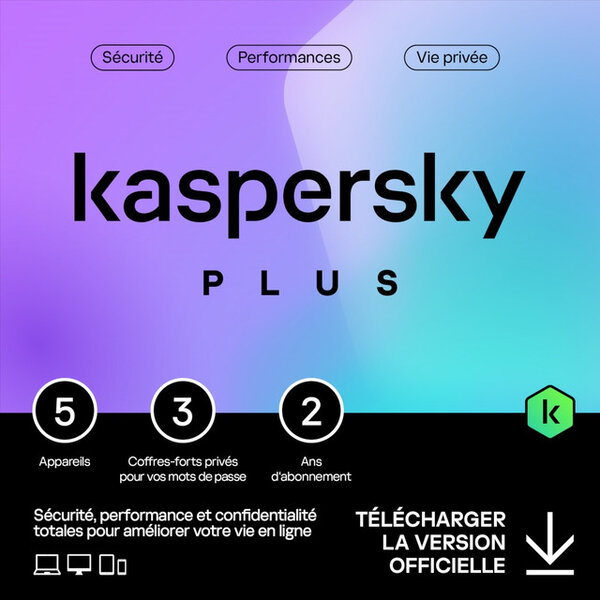 Kaspersky Plus - Licence 2 ans - 5 appareils - A télécharger