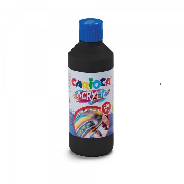 Bouteille de tempera acrylique Carioca - 250 ml - Couleurs vives - Résistant à la lumière - Effet tridimensionnel - Convient à toutes les surfaces - Couleur noire