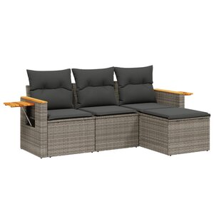 vidaXL Salon de jardin 4 Pièces avec coussins gris résine tressée