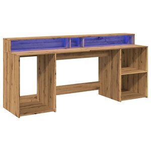 Bureau table poste de travail meuble d'ordinateur informatique étude avec lumières LED chêne artisanal bois d'ingénierie brun 02_0023414