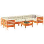 vidaXL Salon de jardin 8 Pièces avec coussins marron cire bois pin massif