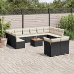 vidaXL Salon de jardin avec coussins 13 Pièces noir résine tressée