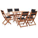 vidaXL Mobilier à dîner d'extérieur 7Pièces Noir Bois d'eucalyptus solide