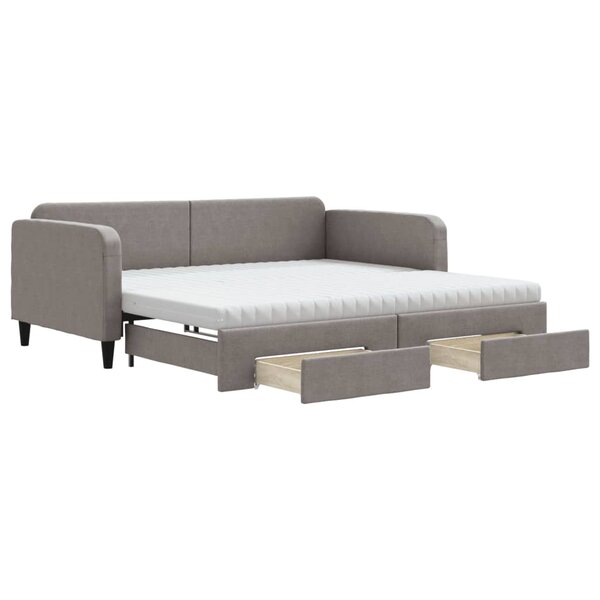 vidaXL Lit de jour avec gigogne et tiroirs taupe 100x200 cm tissu