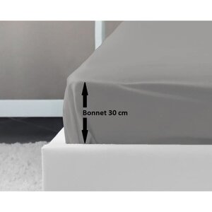Drap Housse 100  coton 180 x 200 x 30 cm gris clair