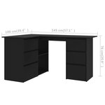 vidaXL Bureau d'angle Noir 145x100x76 cm Bois d'ingénierie