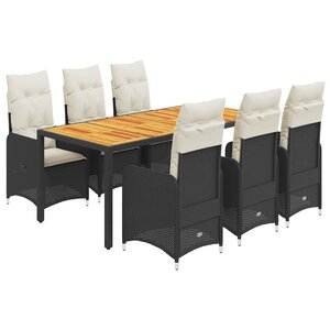 vidaXL Ensemble de bistro de jardin 7 Pièces coussins noir poly rotin