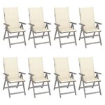 vidaXL Chaises inclinables de jardin et coussins lot de 8 Gris Acacia