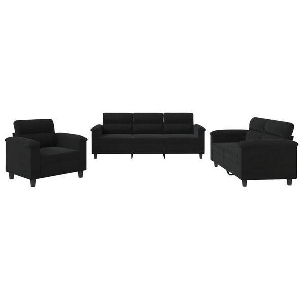 vidaXL Ensemble de canapés 3 Pièces avec coussins noir tissu microfibre