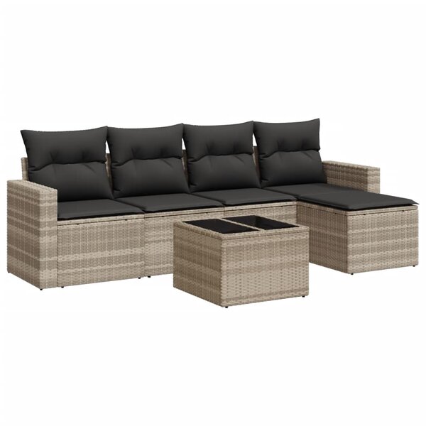 vidaXL Salon de jardin 6 Pièces avec coussins gris clair résine tressée