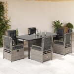vidaXL Ensemble à manger de jardin et coussins 7 Pièces gris clair rotin