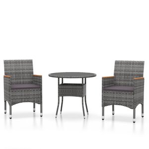 vidaXL Mobilier à dîner de jardin 3 Pièces Résine tressée Gris