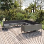 vidaXL Salon de jardin 12 Pièces avec coussins Résine tressée Gris