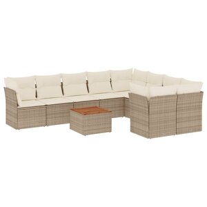 vidaXL Salon de jardin avec coussins 10 Pièces beige résine tressée