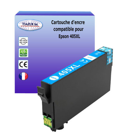 T3AZUR - Cartouche compatible avec Epson 405XL Cyan pour Epson WorkForce WF-4830DTWf  WF-7800  WF-7830DTWf   WF-7835 DTWf