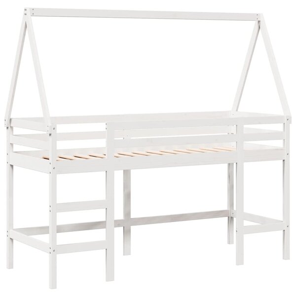 vidaXL Lit superposé et échelle et toit blanc 90x190cm bois pin massif