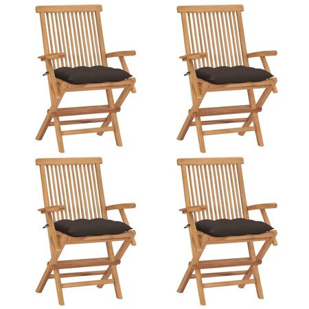 vidaXL Chaises de jardin avec coussins taupe 4 Pièces Bois de teck massif