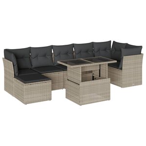 vidaXL Salon de jardin 8 Pièces avec coussins gris clair résine tressée
