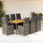 vidaXL Ensemble de bistro de jardin 9 Pièces coussins gris poly rotin