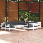 vidaXL Salon de jardin 13 Pièces avec coussins blanc bois de pin solide
