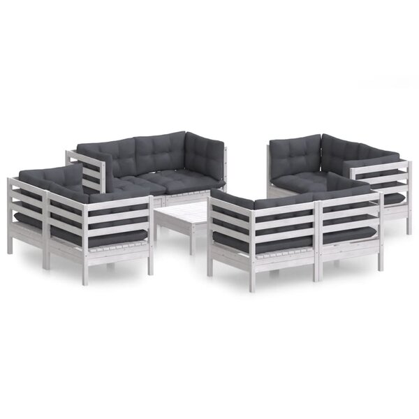 vidaXL Salon de jardin 9 Pièces avec coussins anthracite bois de pin