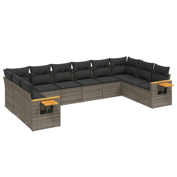 vidaXL Salon de jardin avec coussins 10 Pièces gris résine tressée