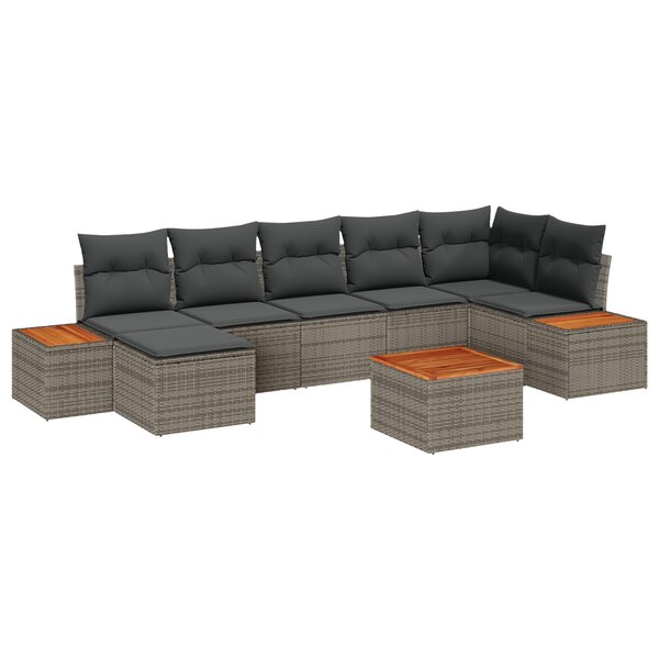vidaXL Ensemble de Canapé de Jardin de 8 pièces avec Coussins Gris Poly Rattan Acacia