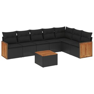 vidaXL Salon de jardin 8 Pièces avec coussins noir résine tressée